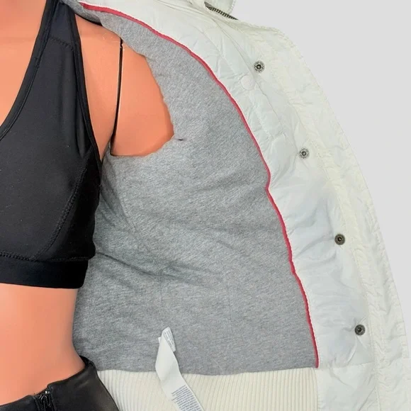 American Eagle Down Feather Puffer Jacket M White Faux Fur Hood Y2K Snow Bunny - Picture 11 of 15